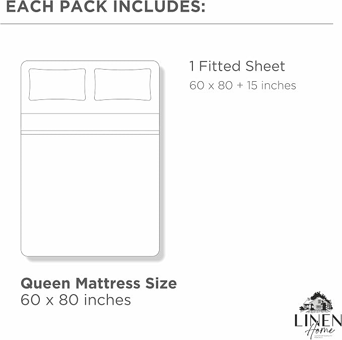 Linen Home 100% Cotton Percale Weave Fitted Sheet, Queen Size, 1 Deep Pocket - Image 6