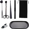 5Pcs Stainless Steel Candle Wick Trimmer Set, Black Candle Wick Trimmer, Candle Wick Dipper, Candle Wick Snuffer and USB Rechargeable Candle Lighter for Candle Lovers(Black)