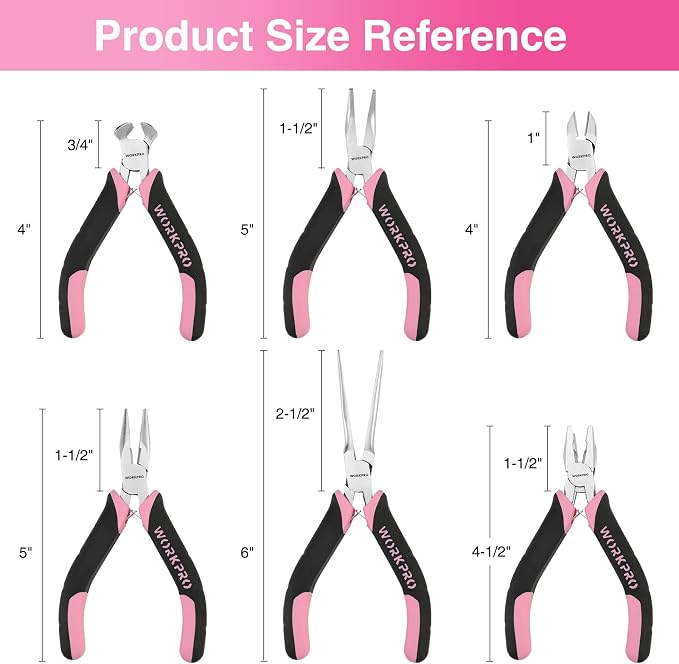 WORKPRO 6-Piece Mini Pliers Set | Needle Nose, Long Nose, Bent Nose, End - Image 8