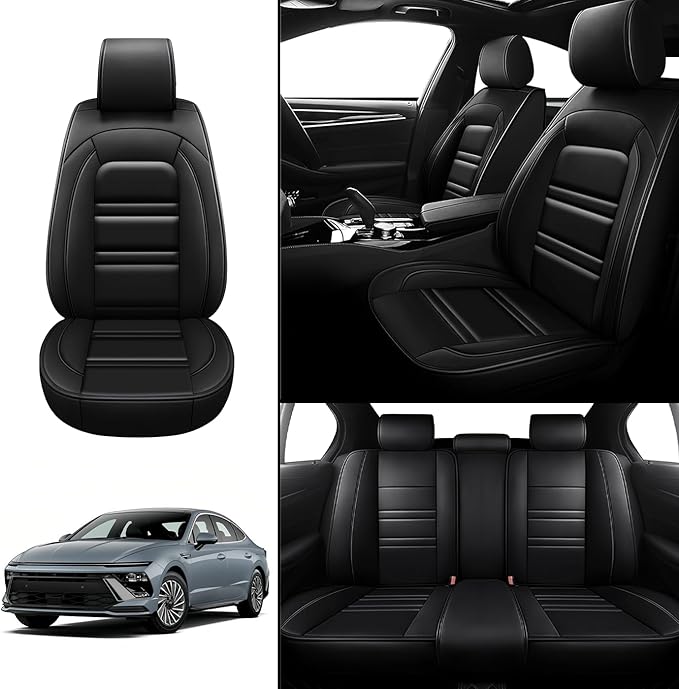 Seat Covers for Hyundai Car Sonata 2002-2025 | 5-Seats Leather Seat Covers, Easy to Install Automotive Seat Covers Full Set (Full Set, Black)