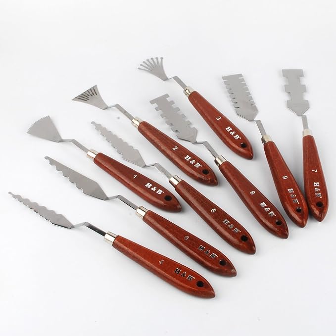 NWFashion Wood Handle Palette Knives 9 Piece Create Texture Spatulas - Image 4