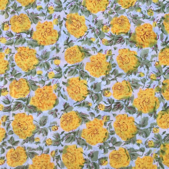 E-Tailor® Indian Ethnic 100% Cotton Voile Running Hand Block Print Natural - Image 2