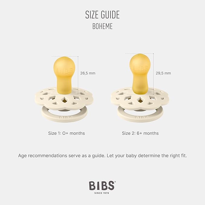 BIBS Boheme Soother 4-Pack. BPA Free Dummy Pacifier, Round Nipple. Natural Rubber Latex, Made in Denmark. 0-6 Months (Pack of 4), Peach Mix