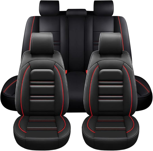 Seat Covers for Volvo Car xc60 2010-2025 | 5-Seats Leather Seat Covers, Easy to Install Automotive Seat Covers Full Set (Full Set, Black&Red Line)