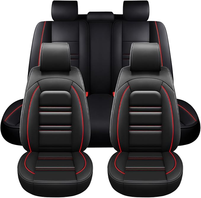 Seat Covers for Infiniti qx60 2014-2025 | 5-Seats Leather Seat Covers, Easy to Install Automotive Seat Covers Full Set (Full Set, Black&Red Line)