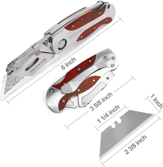 WORKPRO Quick-Change Utility Knife, Classical Retro Style Wood Grain Handle - Image 2