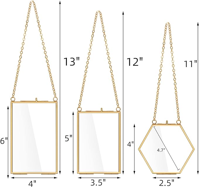 AVLA 3 Pack Pressed Flowers Glass Frames, Brass Hanging Picture Frames - Image 2