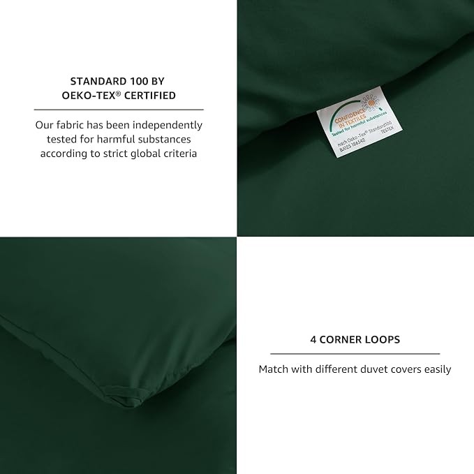 CozyLux Dark Emerald Green Queen Comforter Set, 3 Pieces Solid Breathable - Image 5