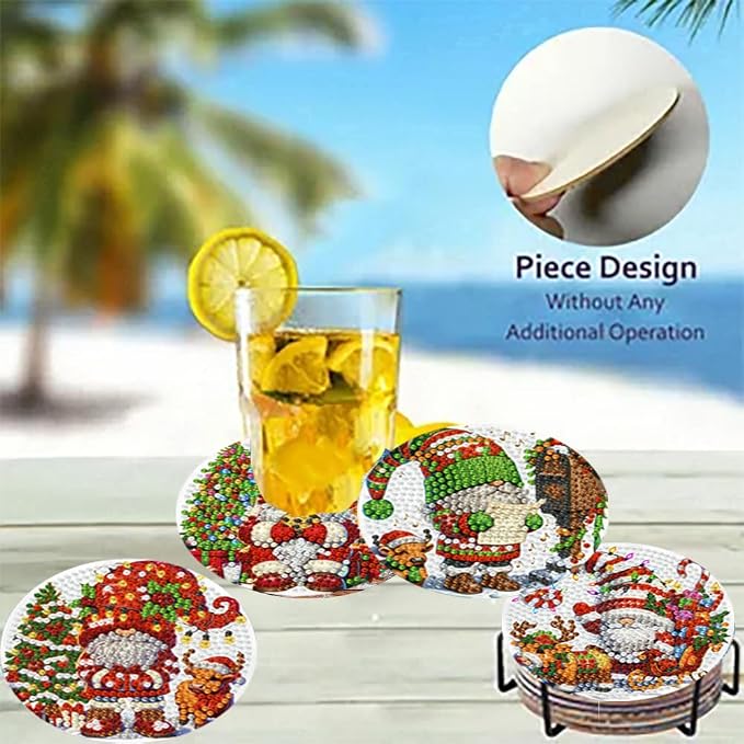 8 Pack Diamond Art Coasters, Christmas Gnome Diamond Painting Coasters Kits | - Image 4