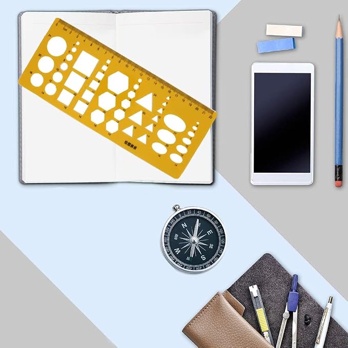 Utoolmart Plastic Drawing Templates Yellow Measuring Rulers Geometric Templates - Image 6