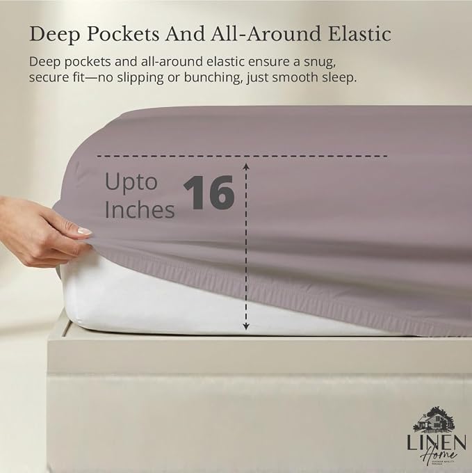 Linen Home 100% Cotton Percale Weave Fitted Sheet, Full Size, Prelude Purple - Image 2