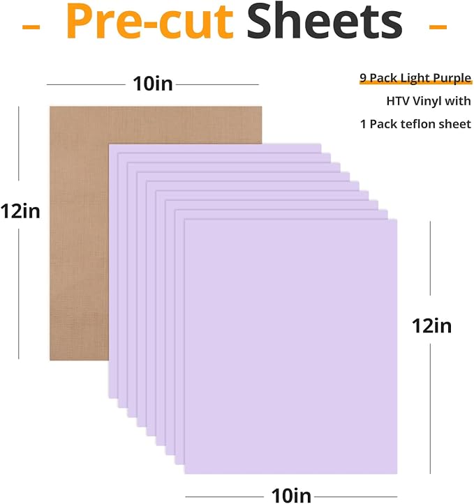 HTVRONT Light Purple Heat Transfer Vinyl Bundle, 10 Pack 12" x 10" | HTV Vinyl - Image 2