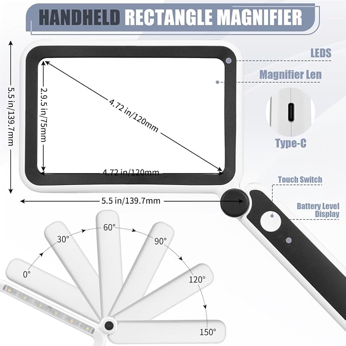 Magnifying Glass for Reading, Rechargeable 5X Large Page Magnifier - Image 6