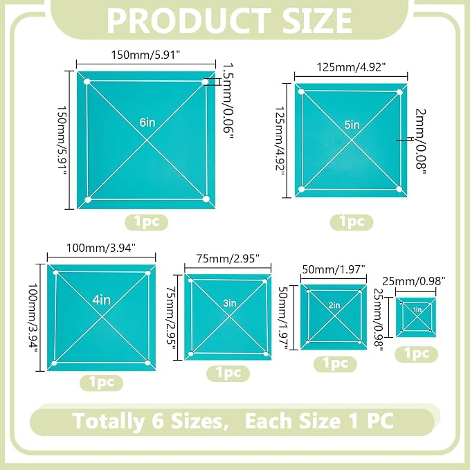 6 PCS 6 Size Acrylic Square Quilting Template Set 1-6Inch Accurate Cutting - Image 2