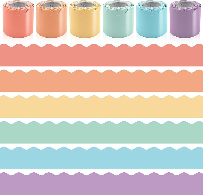 6 Rolls 196.8 Ft Pastel Bulletin Board Borders – Scalloped Classroom Summer by Bermoge