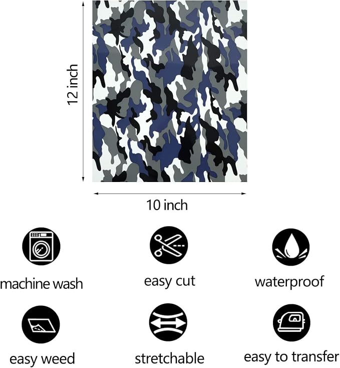 FUNKAKA Camo Army Grey HTV Heat Transfer Vinyl Bundle, 10 Sheets PU HTV Vinyl - Image 3