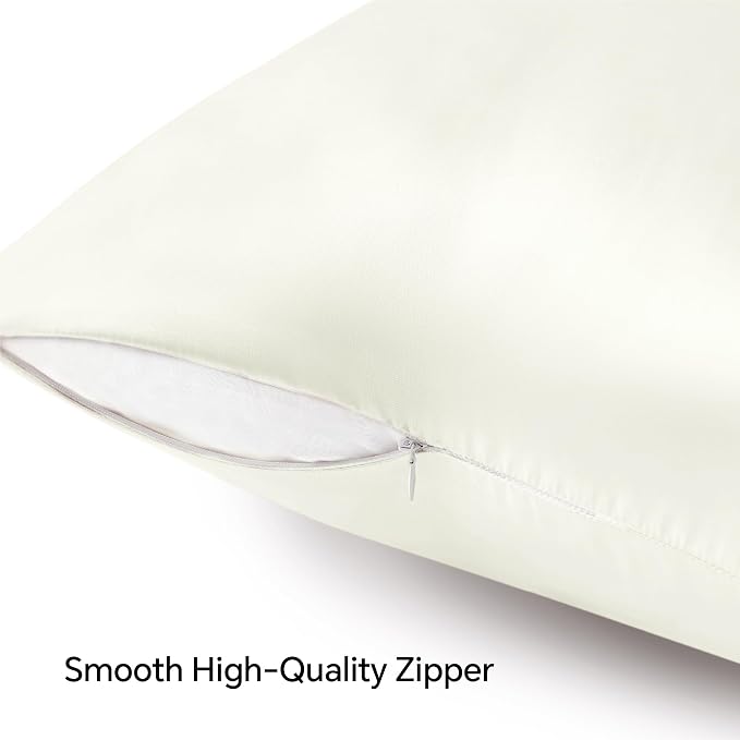 BEDELITE Satin Pillowcase with Zipper, Ivory Pillow Cases Queen Size Set of 2 - Image 5