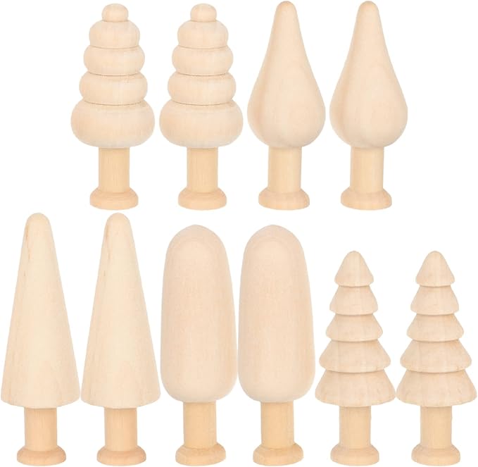jojofuny Unfinished Wooden Tree Toys 10Pcs Set Small 2.34In DIY Painting Craft by jojofuny
