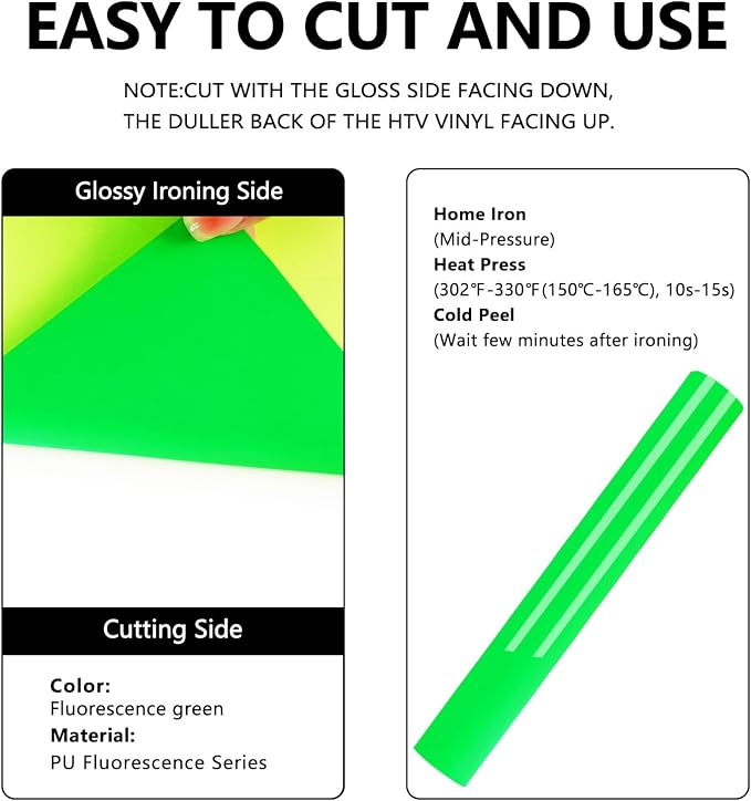 FUNKAKA Fluorescent Green HTV Heat Transfer Vinyl Rolls - Image 2