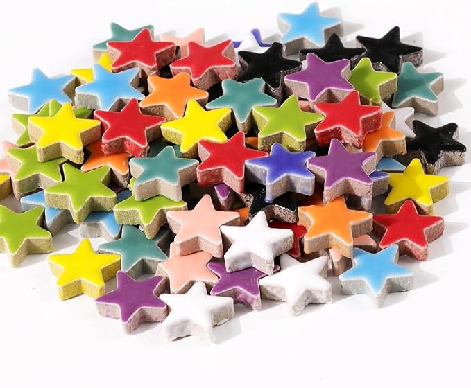 170g Ceramic Mosaic Tiles Pieces, Heart Star Oval Round Flower Shape Mosaics by BuenoarteMosaicStone