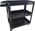 Utility Service Cart, 3 Shelf 150LBS Heavy Duty Steel Rolling Utility Cart, Medium Lipped Shelf, 360° Swivel Wheels, Ergonomic Storage Handle for Warehouse Garage, Black