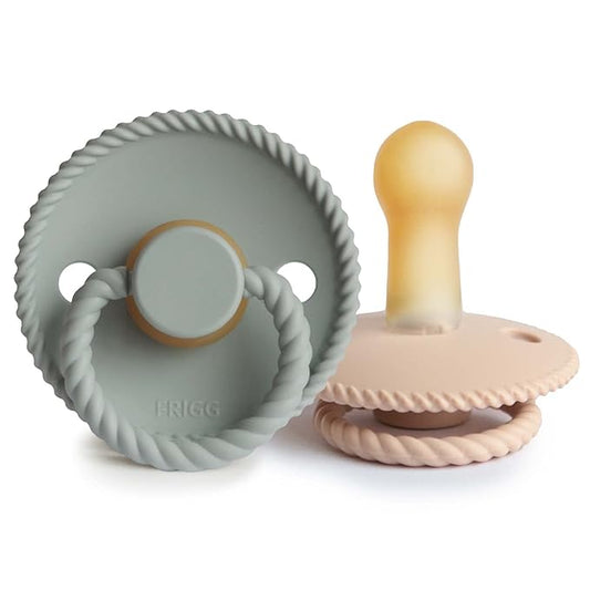 FRIGG Rope Natural Rubber Baby Pacifier | Made in Denmark | BPA-Free (Sage/Croissant, 6-18 Months)