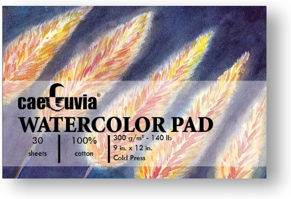 Caeluvia Cold Press 100% Cotton Watercolor Paper Pad 140lb, 5.5x8.5 Inch 30 by Caeluvia
