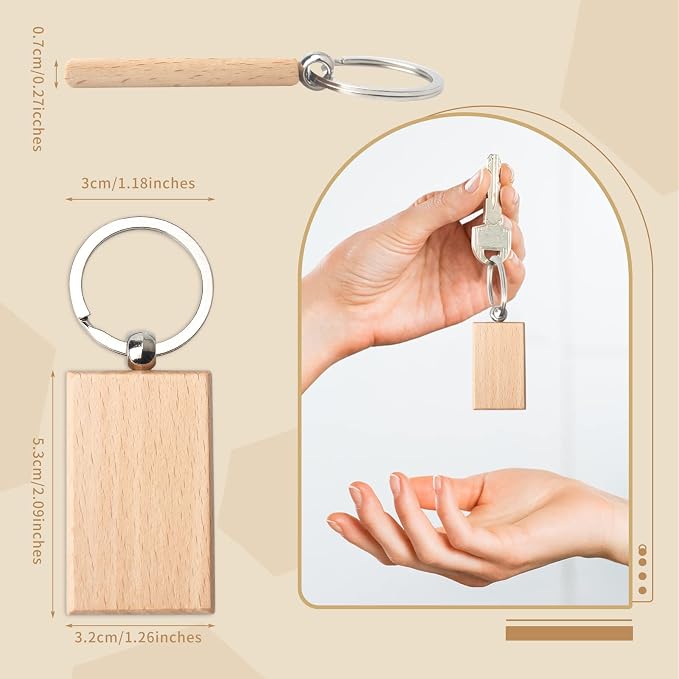 20 Pieces Blank Wooden Key Chain | Rectangle Wood Blanks - Image 2
