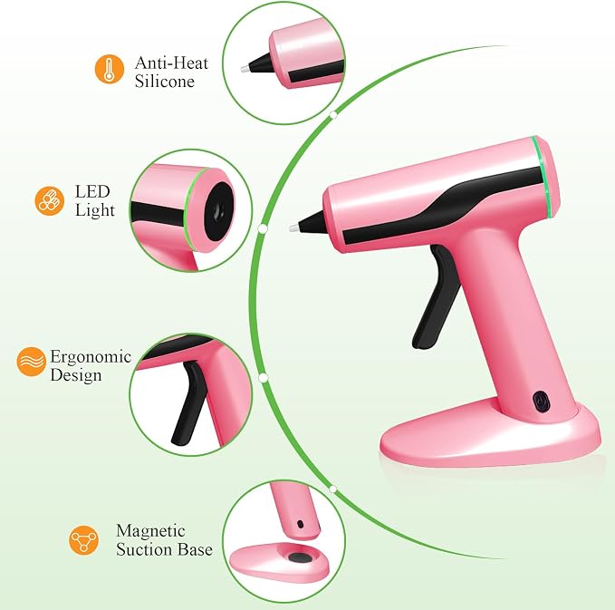 MONVICT Cordless Hot Glue Gun Kit, USB-C Rechargeable Mini Pink Glue Gun - Image 5