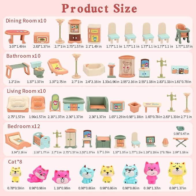 BananMelonBM 50 Pack Kids Little Dollhouse Furniture Set Toys House Big Dreams - Image 3