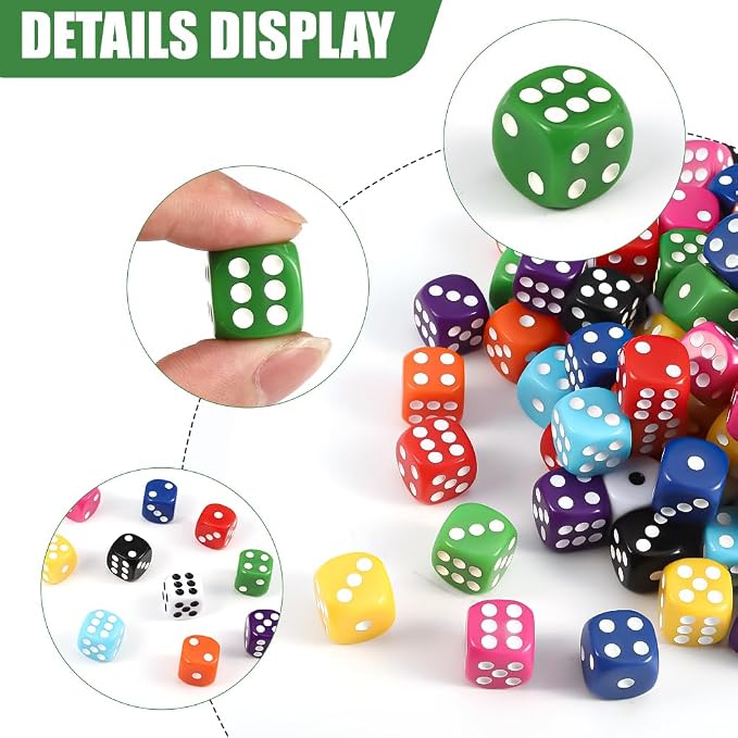 DIYDEC 100pcs 16mm Game Bulk Dice 10 Colors Acrylic 6 Sided Dice Set - Image 2