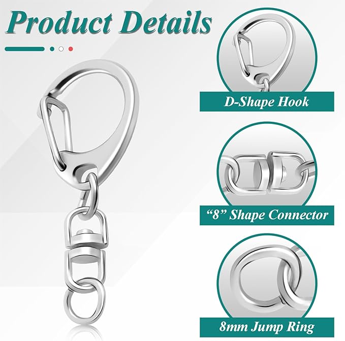 25 Pack Lobster Claw Clasps Keychain Kit, Bulk Key Chain Clasps - Image 3