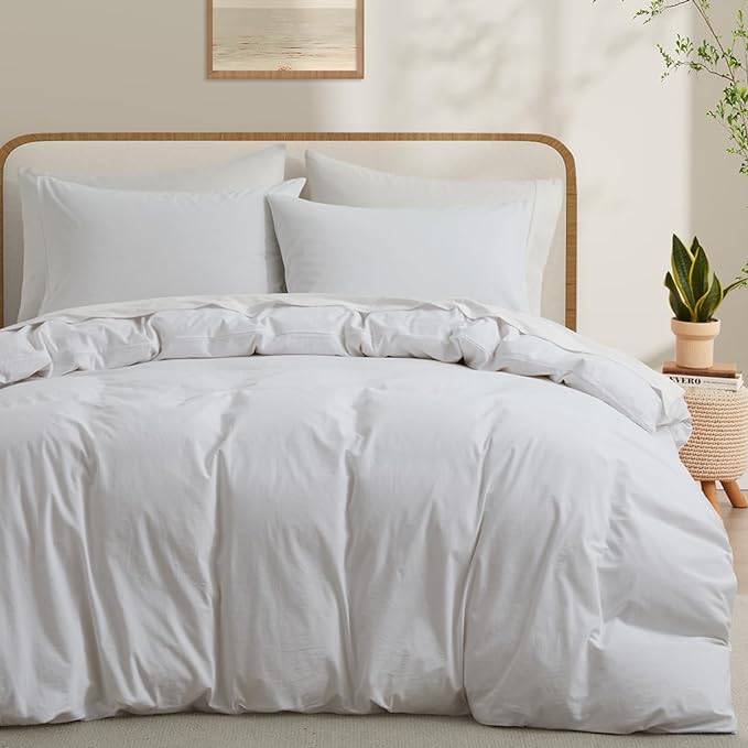 100% Washed Cotton Duvet Cover Set, Linen Like Natural Bedding Set by LOVQUE