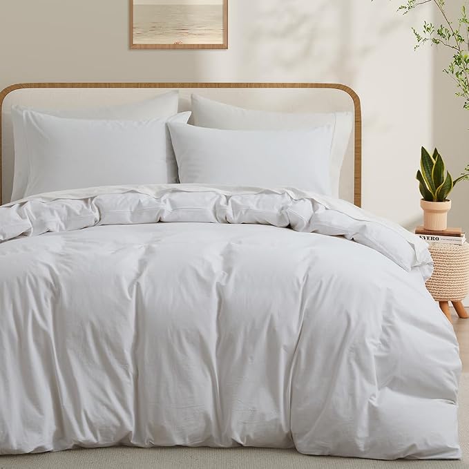 100% Washed Cotton Duvet Cover Queen Size, 90x90 Inches by LOVQUE