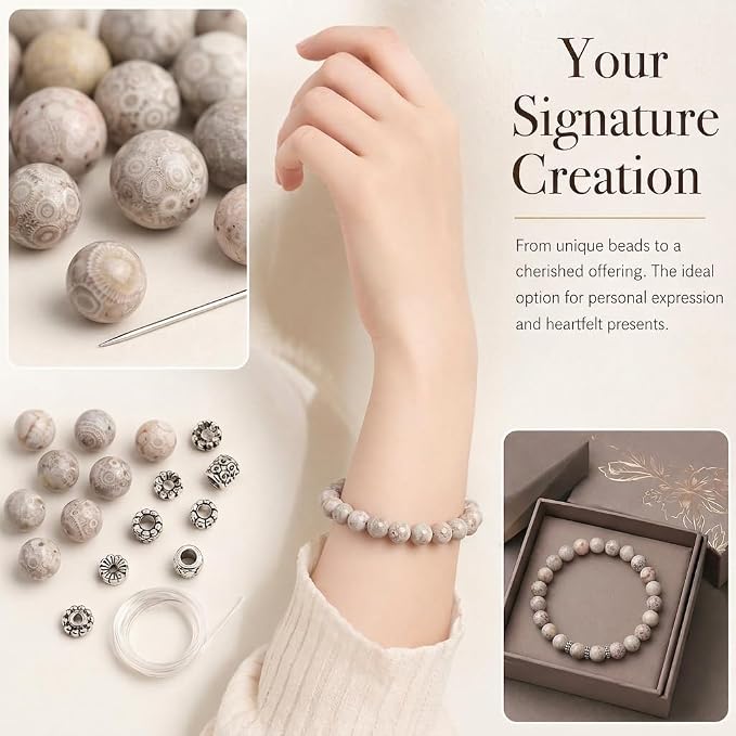8mm Matte Flowery Cowry Fossil Bead, 15-Inch Matte Round Loose Stone Beads - Image 4