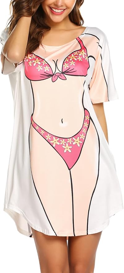 Ekouaer Women's Bikini Shirt Cover Up Short Sleeve Cute Bikini Print Cover-Up - Image 2