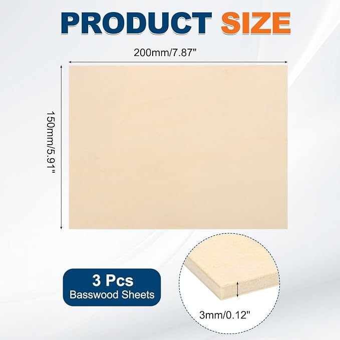 MECCANIXITY 3 Pcs Basswood Sheets 8 x 6 x 1/8 Inch Unfinished Wood Boards - Image 2