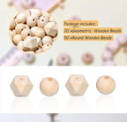 20mm Unfinished Wooden Beads, 20 Geometric and 50 Round Polygon Wood Beads - Image 4