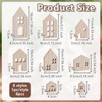 OLYCRAFT 8 Piece Wooden House Blocks Blank Unfinished House Block MDF Craft - Image 2