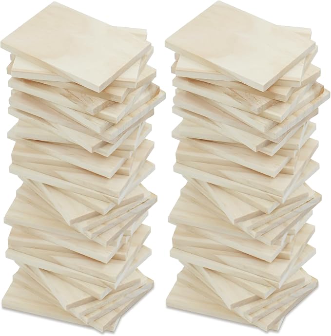 30PCS Wooden Squares for Crafts, 1/4 Inch Thick Natural Blank Square MDF Blocks by Jyongmer