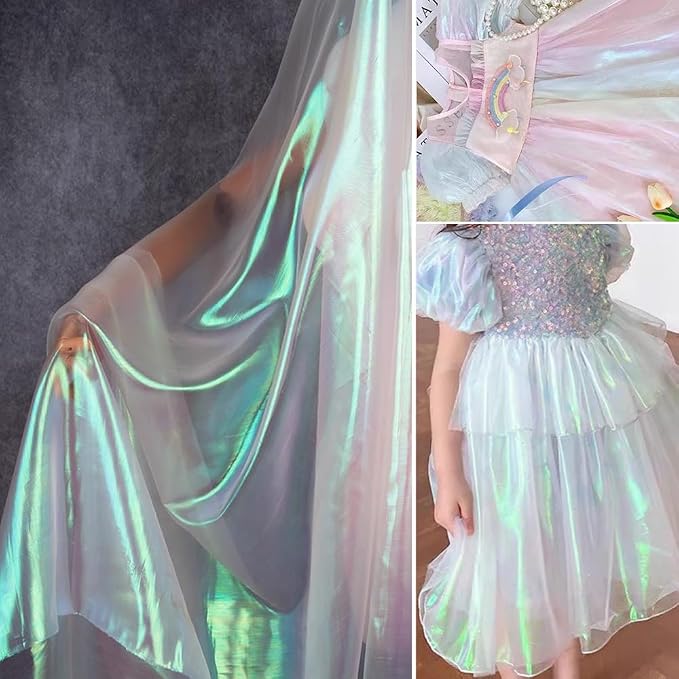 11 Yard Long White Iridescent Organza Fabric - Image 3