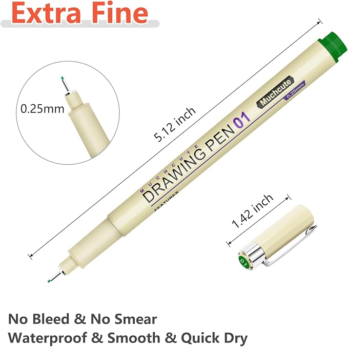 Muchcute Micro Fineliner Drawing Art Pens: 20 Set Extra Fine Line Waterproof - Image 7