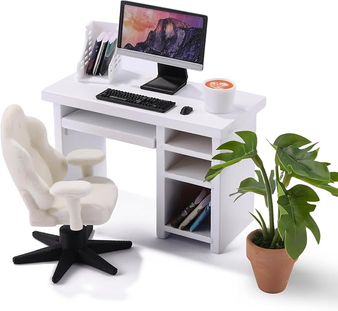 DIYDEC 1:12 Scale Miniatures Office Desk Set 14pcs Dollhouse Office Including by DIYDEC