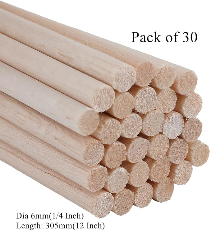 30 Pack Round Wood Dowel Rods 1/4x1/4x12 Inch Balsa Wood Sticks φ1/4 Inch - Image 2