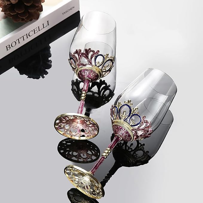 Simcat Handmade Painted Enamel Flower Glass Wine Glasses Transparent Refined - Image 3
