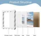 6x6 Picture Frame with Mat for 4x4, Wavy Edge Wooden Real Glass Photo Frame for - Image 5