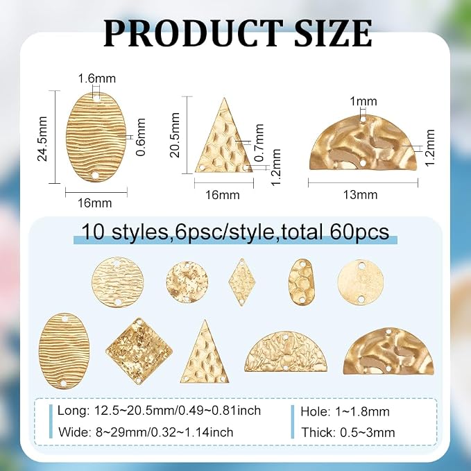 BENECREAT 60Pcs 10 Styles Geometric Flat Connector Link Charms, Hole: 1.2~1.8mm - Image 2