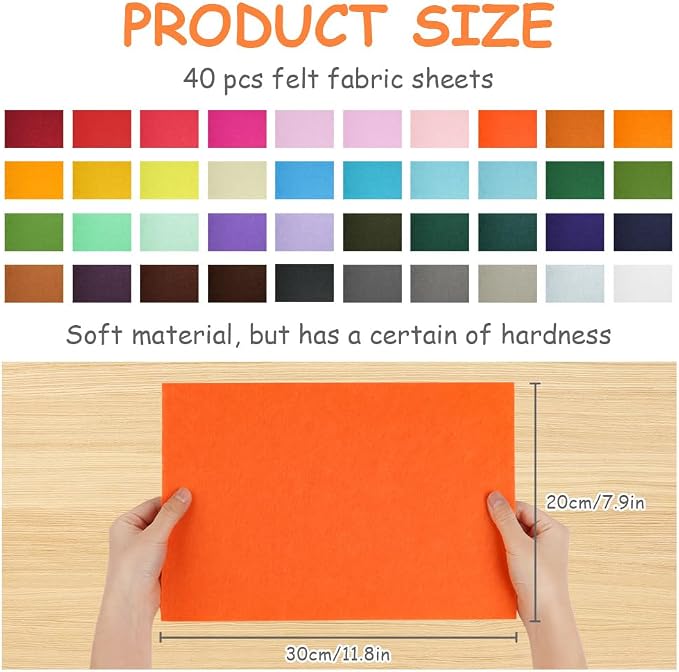 Ainiv 40pcs 8×12 inches Coloured Felt Fabric Sheets, Fabrics DIY Craftwork - Image 2