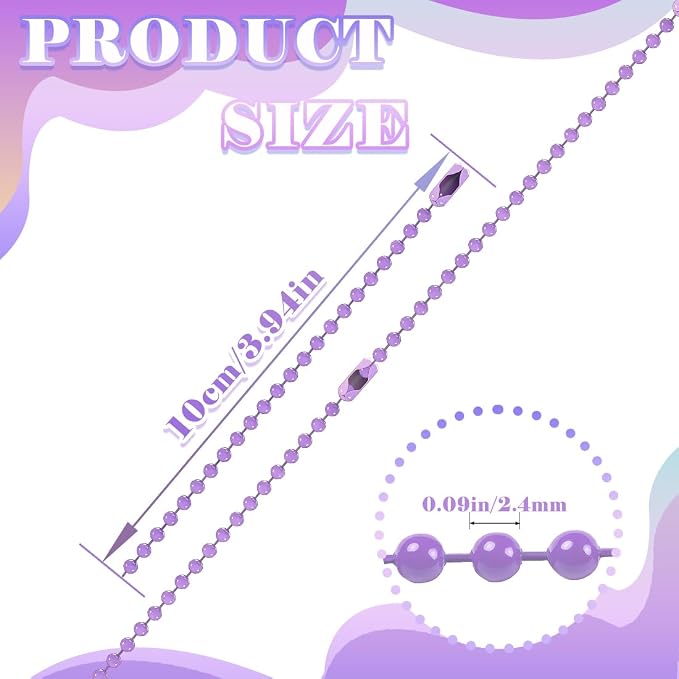 300Pcs Stainless Steel Ball Chain Set, 2.4mm Bead Chains 10 Colors 3.9 Inch - Image 2