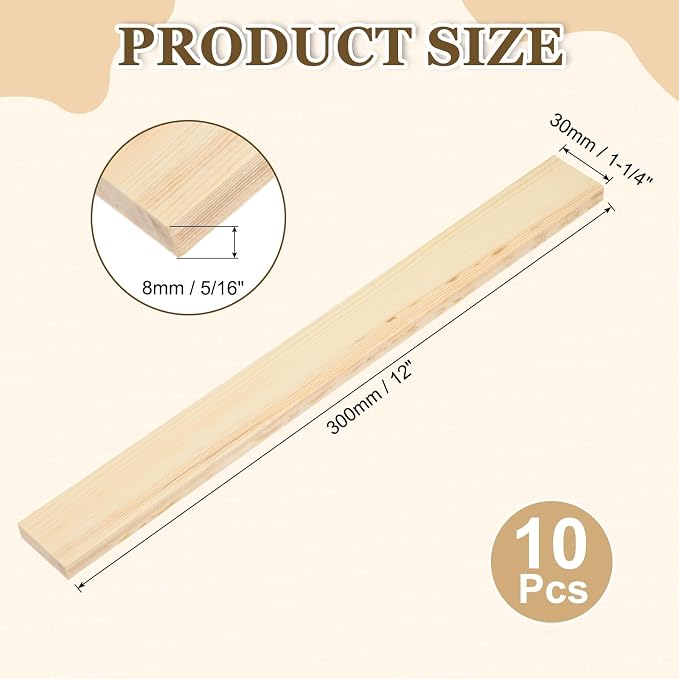 MECCANIXITY 10Pcs Wood Strips Slats, 5/16" x 1‑1/4" x 12" Thin Wood Sticks Flat - Image 2